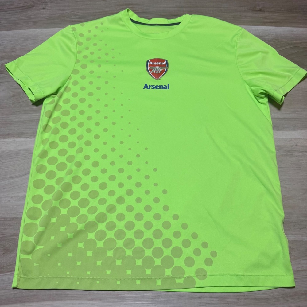 Arsenal FC T-Shirt Mens XL Neon Green Polka Dot Official Soccer‎ Jersey Top